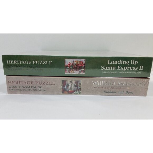 Heritage Puzzles 550 Pc Jigsaw Ribbons And Bows & Loading Up Santa Express II - Picture 2 of 16